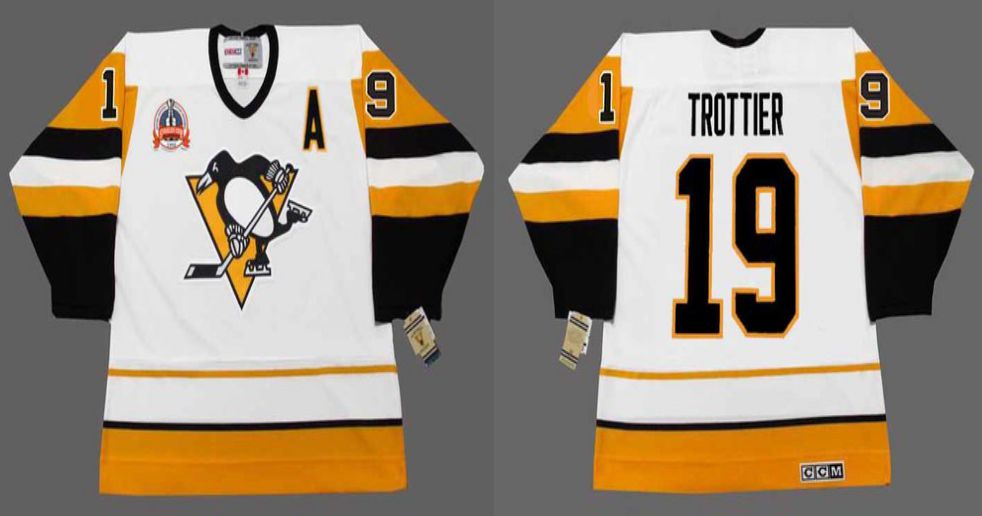 2019 Men Pittsburgh Penguins #19 Trottier White yellow CCM NHL jerseys->pittsburgh penguins->NHL Jersey